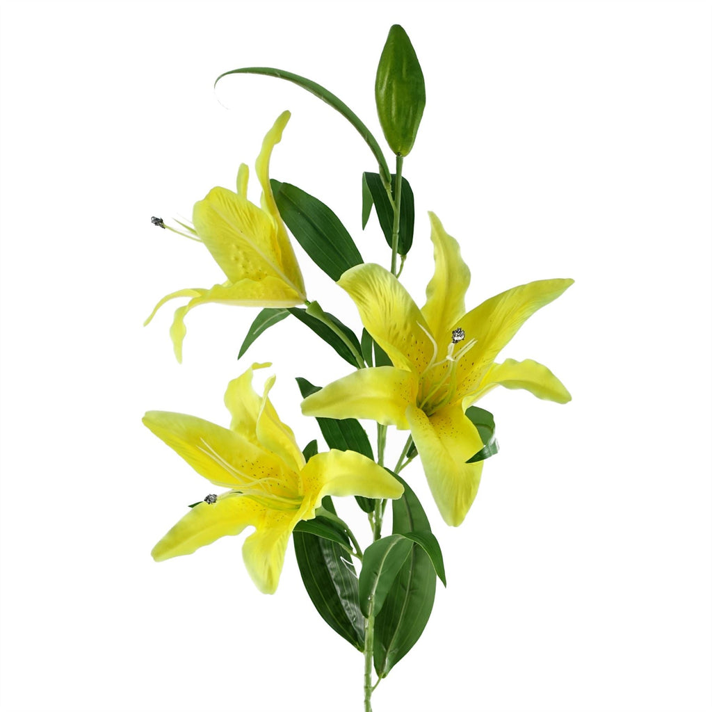 100cm Artificial Large Yellow Lily Stem 3 Flowers