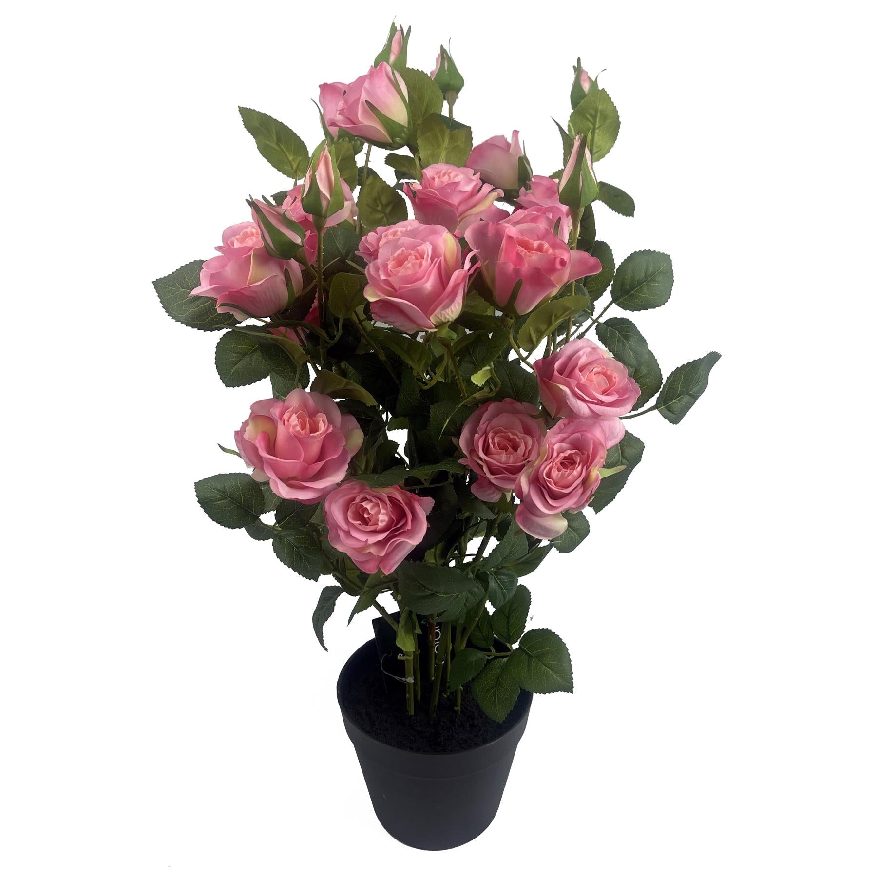 60cm Artificial Premium Rose Bush Pink Silk Flowers and Leaves