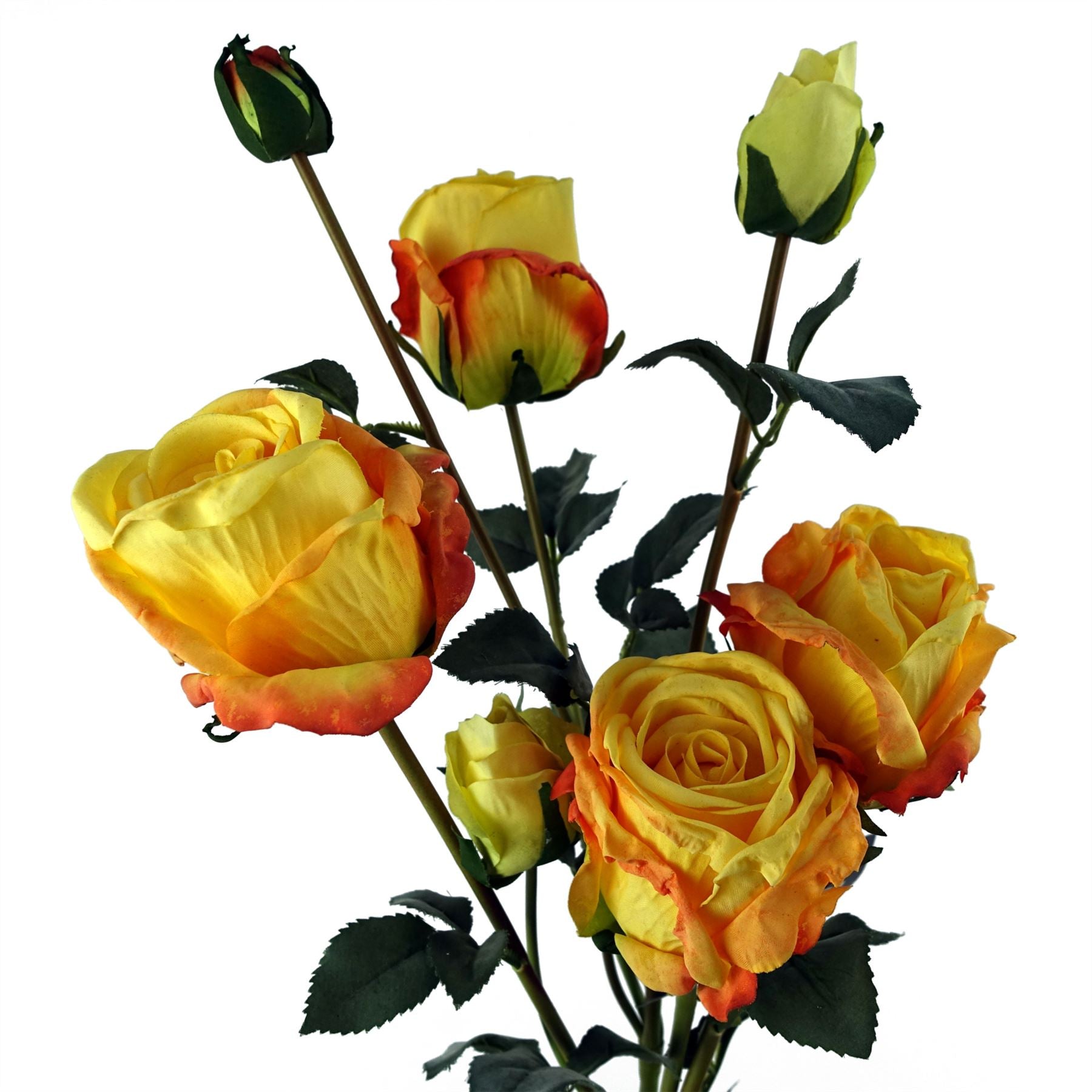 60cm Yellow Rose Artificial Flowers Spray 4 Flowers 3 Buds