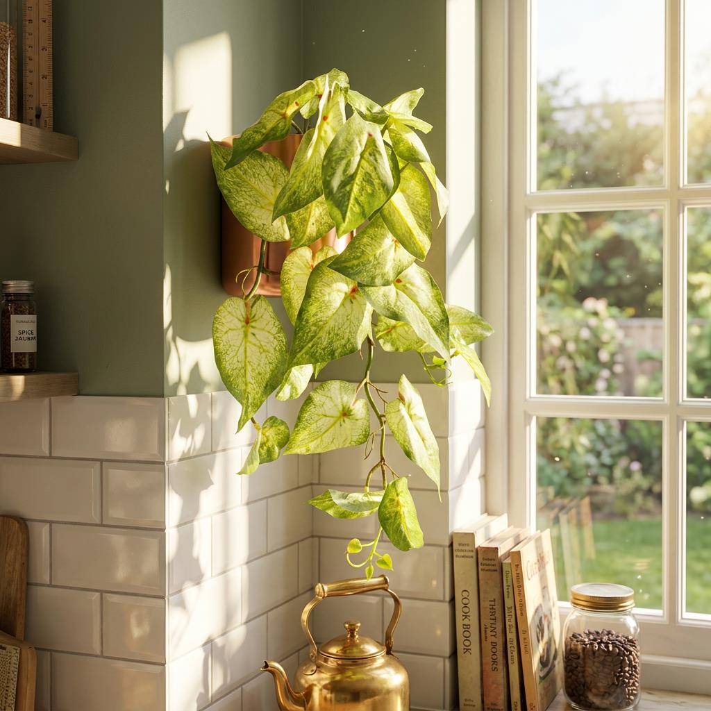 25cm Artificial Trailing Variegated Caladium Vine Plant Light Green