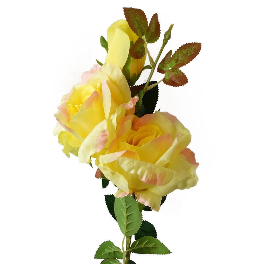 80cm Artificial Yellow Rose Stem 3 flowers