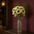 100cm White Artificial Sunflower Arrangement Glass Vase
