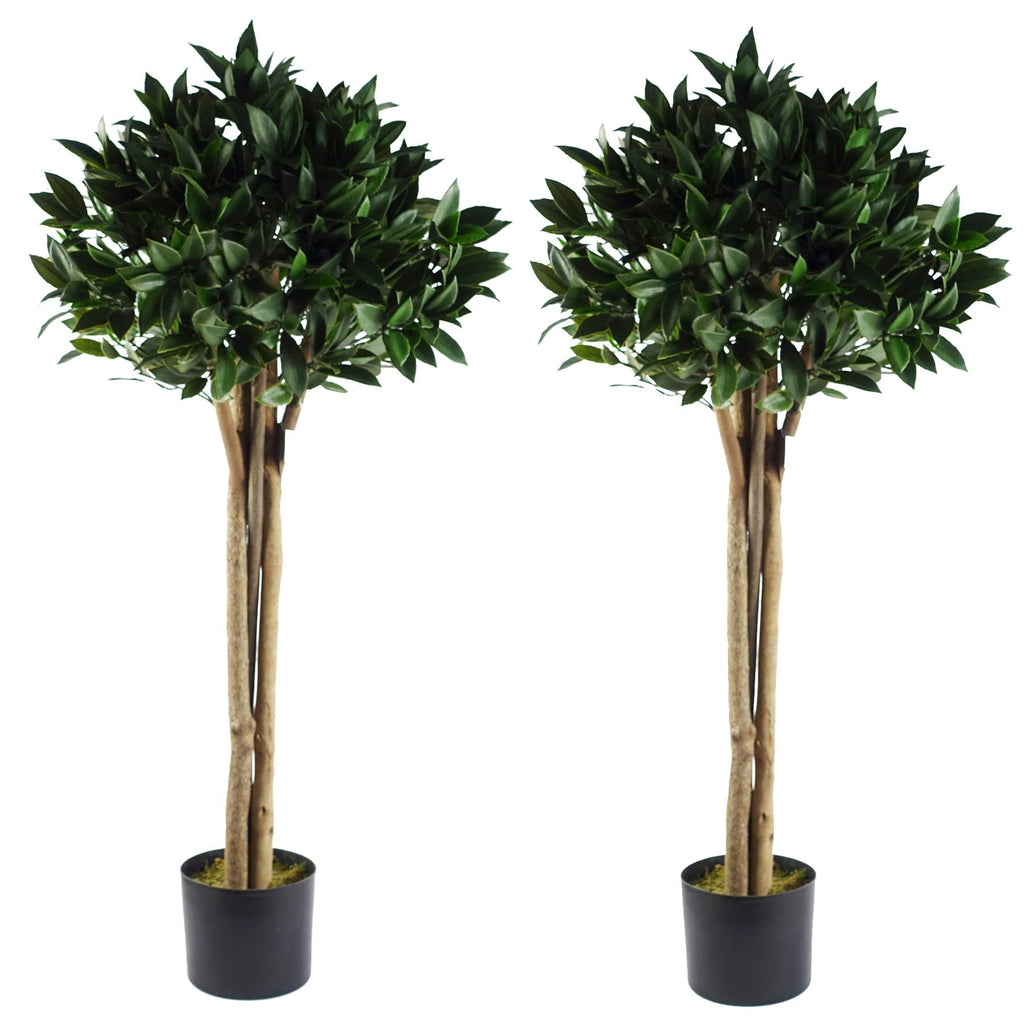 120cm Artificial Pair of Bay Tree Laurel UV Resistant Outdoor Topiary