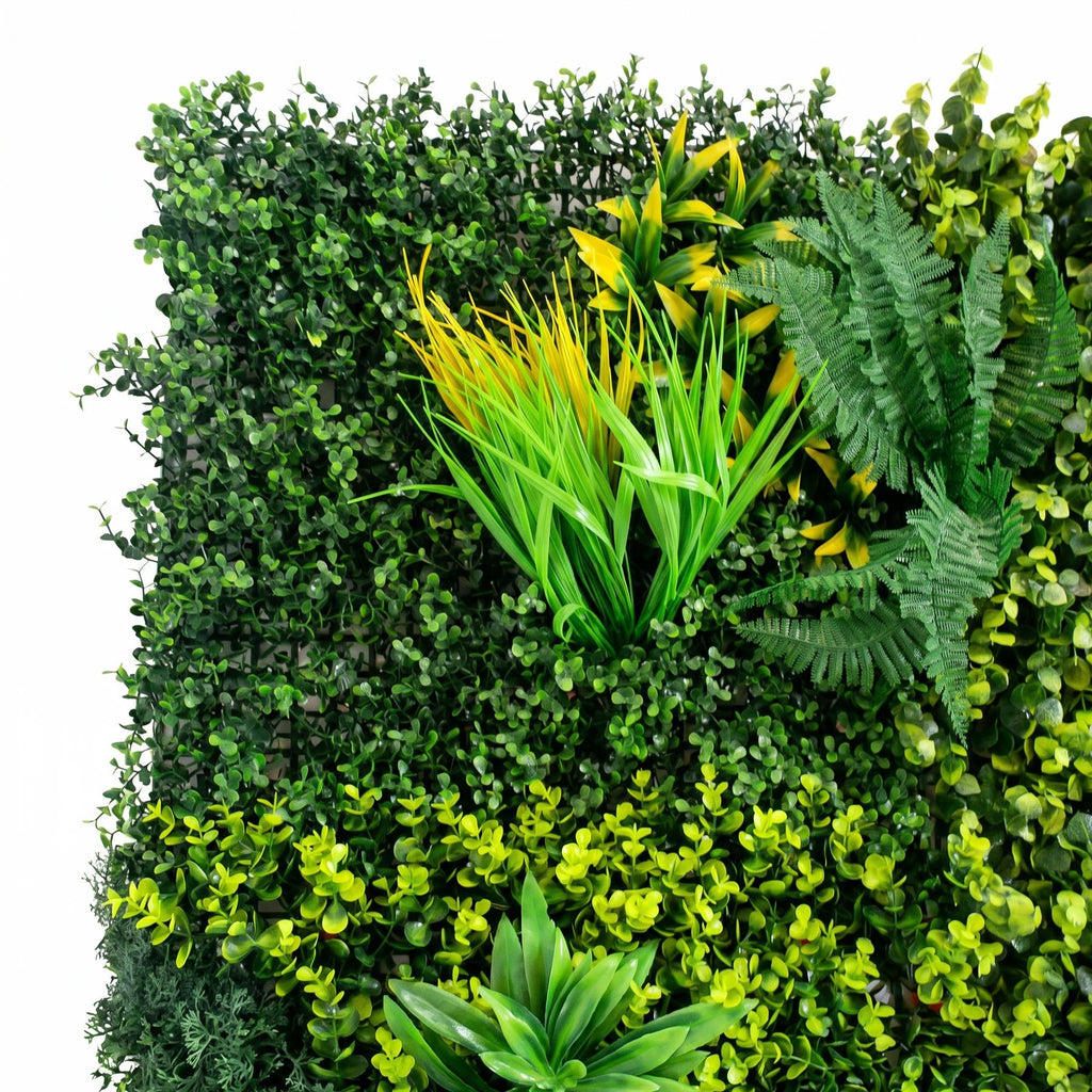 100cm Artificial Mixed Green Foliage Wall Panel Ferns Yellow Grass
