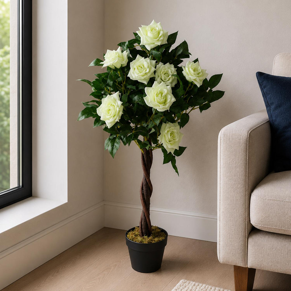Artificial Cream Rose Tree Wedding Twisted Vine Detail 90cm