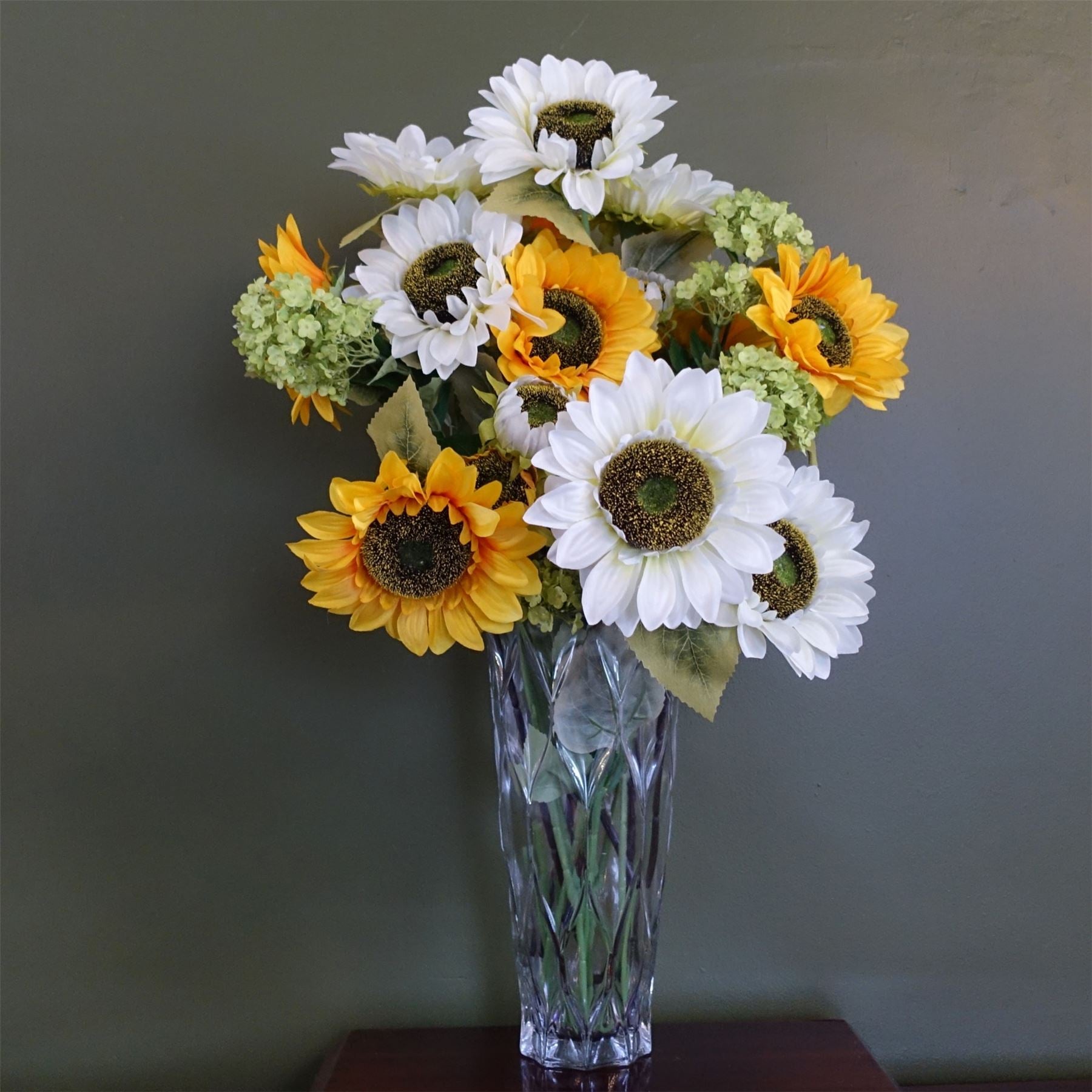80cm Artificial White and Yellow Sunflower Mix Glass Vase