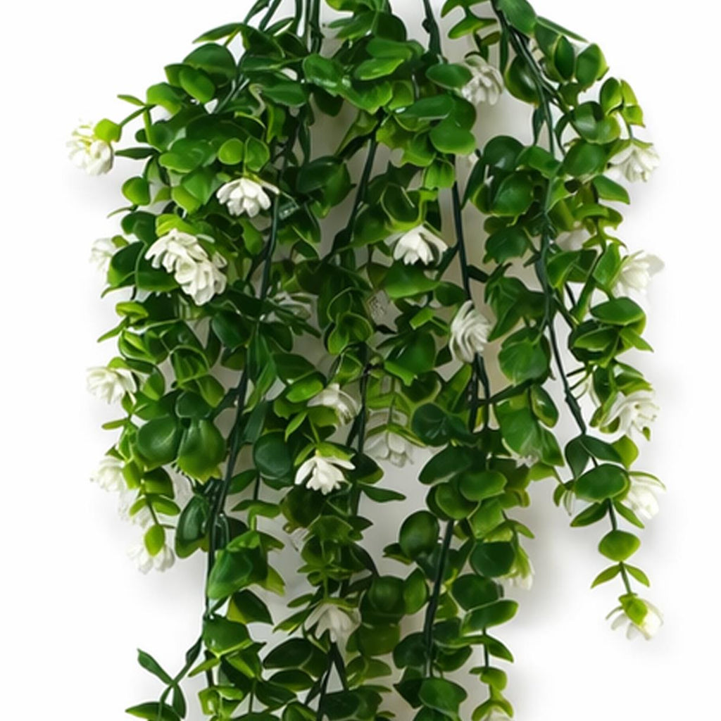70cm Artificial Trailing Green White Flowering Hanging Plant Foliage