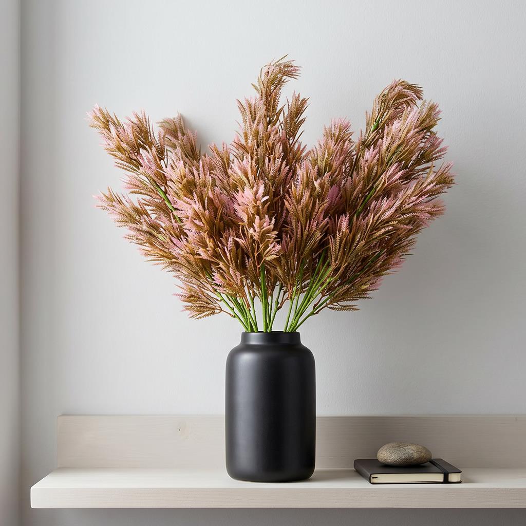 75cm Artificial Pink Heather Fern Bush Stem
