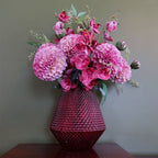 50cm Artificial Pretty Pink Dahlia Display Glass Vase