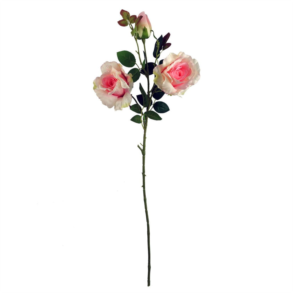 80cm Artificial Pink Rose Stem 3 flowers