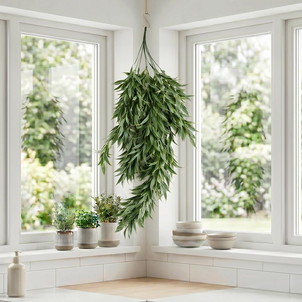 80cm Artificial Italian Ruscus Hanging Plant with Foliage Sage Green