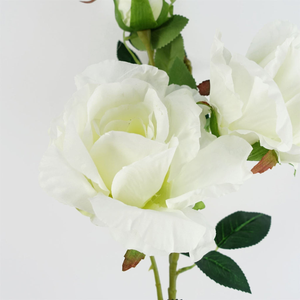 80cm Artificial White Rose Stem 3 flowers
