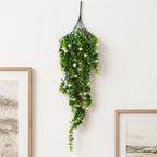 70cm Artificial Trailing Green White Flowering Hanging Plant Foliage