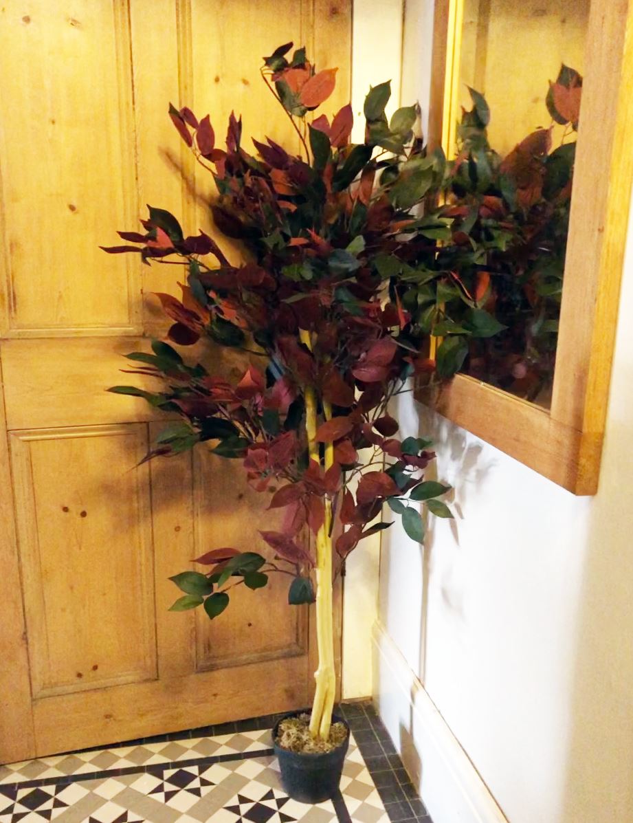 120cm Artificial Dark Red Green Ficus Plant Gold Planter
