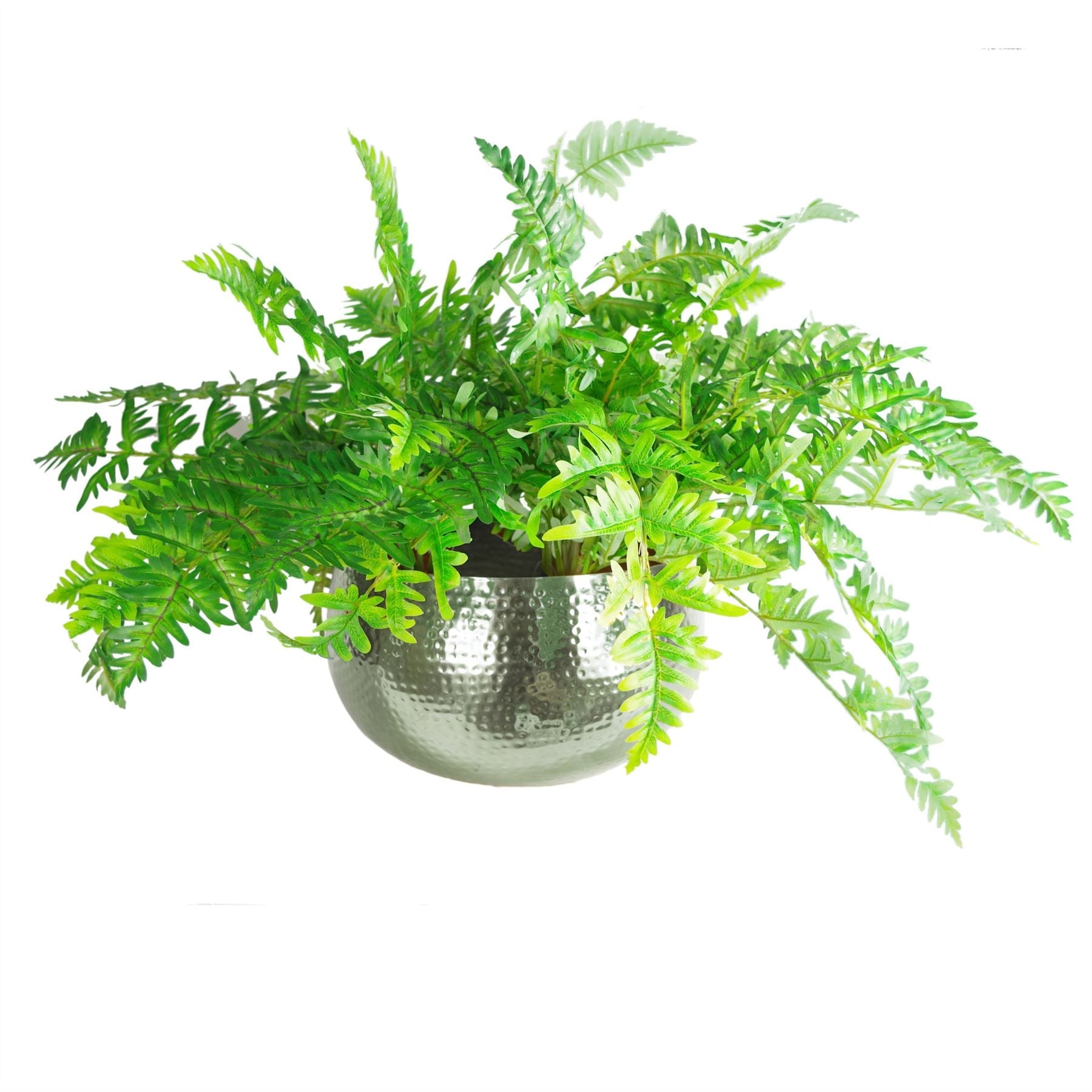 Leaf Metal Bowl Planter 32 x 20cm Hammered Silver Colour Straight Edge