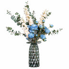 80cm Artificial Blue Peony White Delphinium Eucalyptus Glass Vase