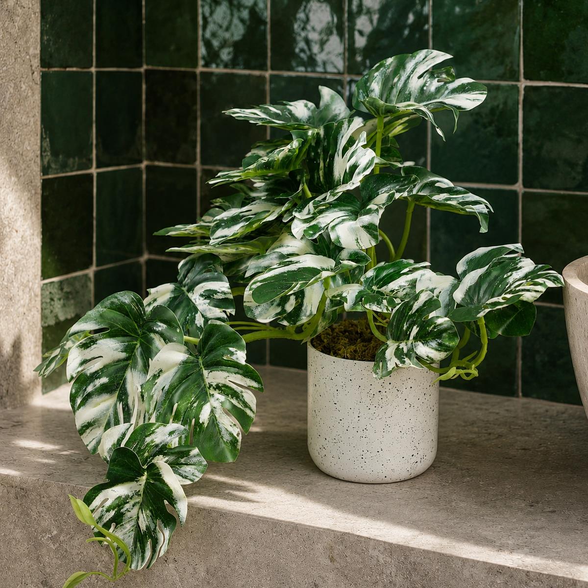 30cm Artificial Variegated Green Potted Monstera Trailing Plant