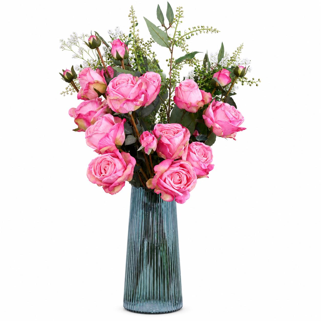 60cm Pink Rose Artificial Flower Display Glass Vase