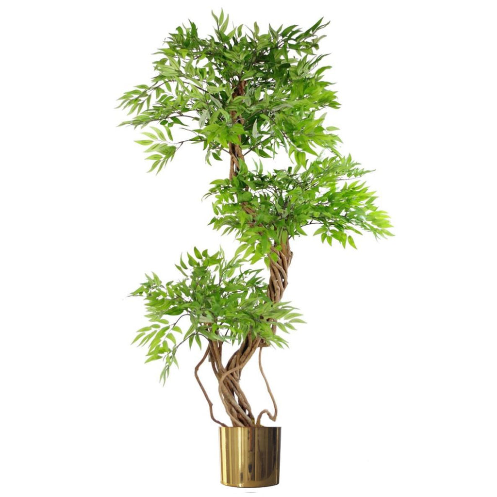 140cm Artificial Japanese Fruticosa Tree Ficus Tree Gold Metal Planter