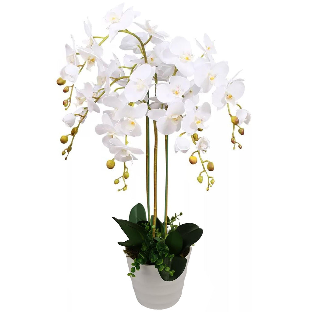 85cm Artificial Deluxe Bush Orchid White Flowers White Pot