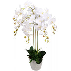 85cm Artificial Deluxe Bush Orchid White Flowers White Pot