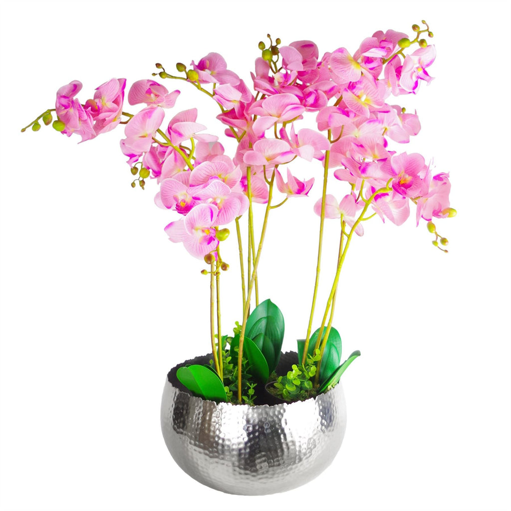 Leaf XL Metal Bowl Planter 32 x 20cm Hammered Silver Colour Curvy Edge