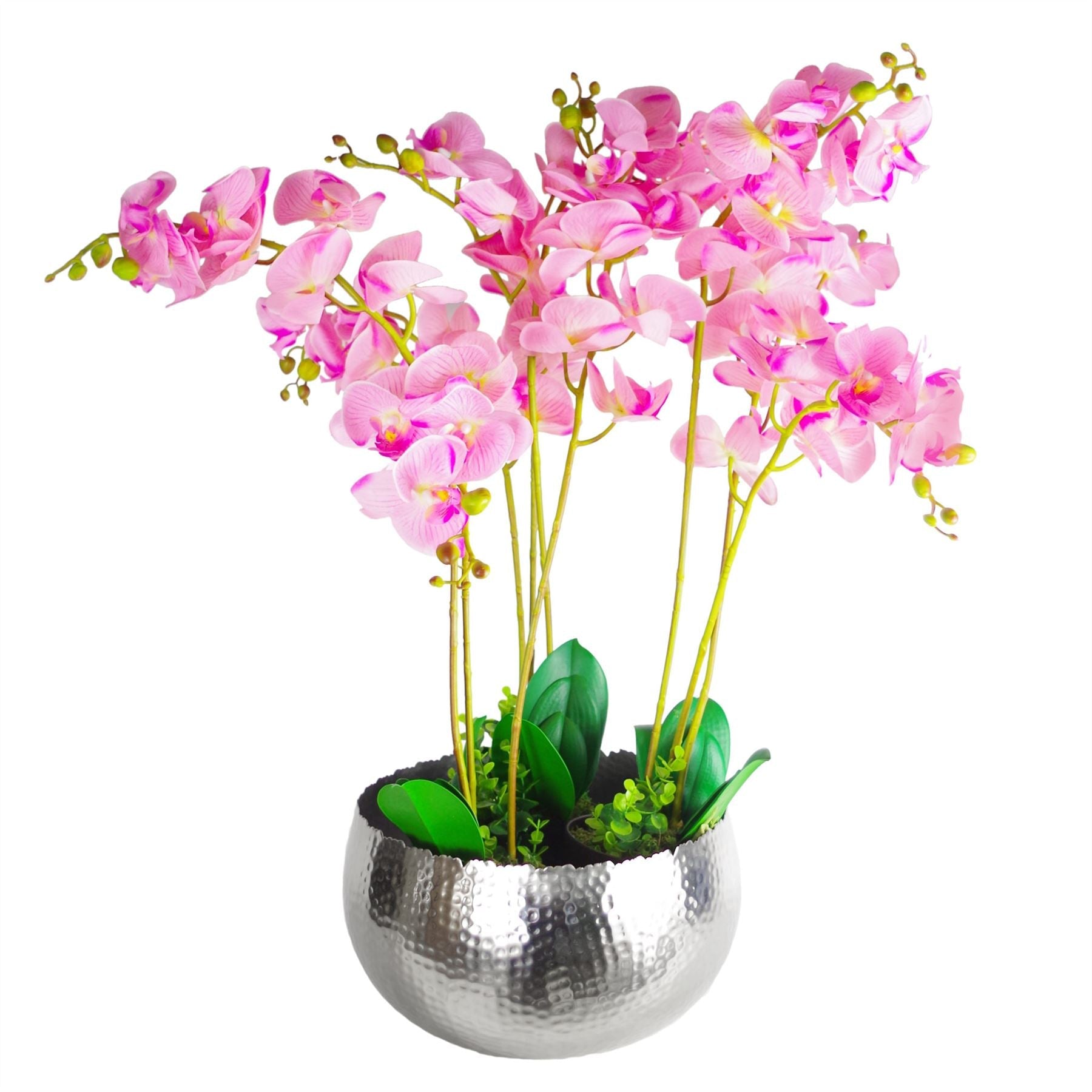 Leaf XL Metal Bowl Planter 32 x 20cm Hammered Silver Colour Curvy Edge