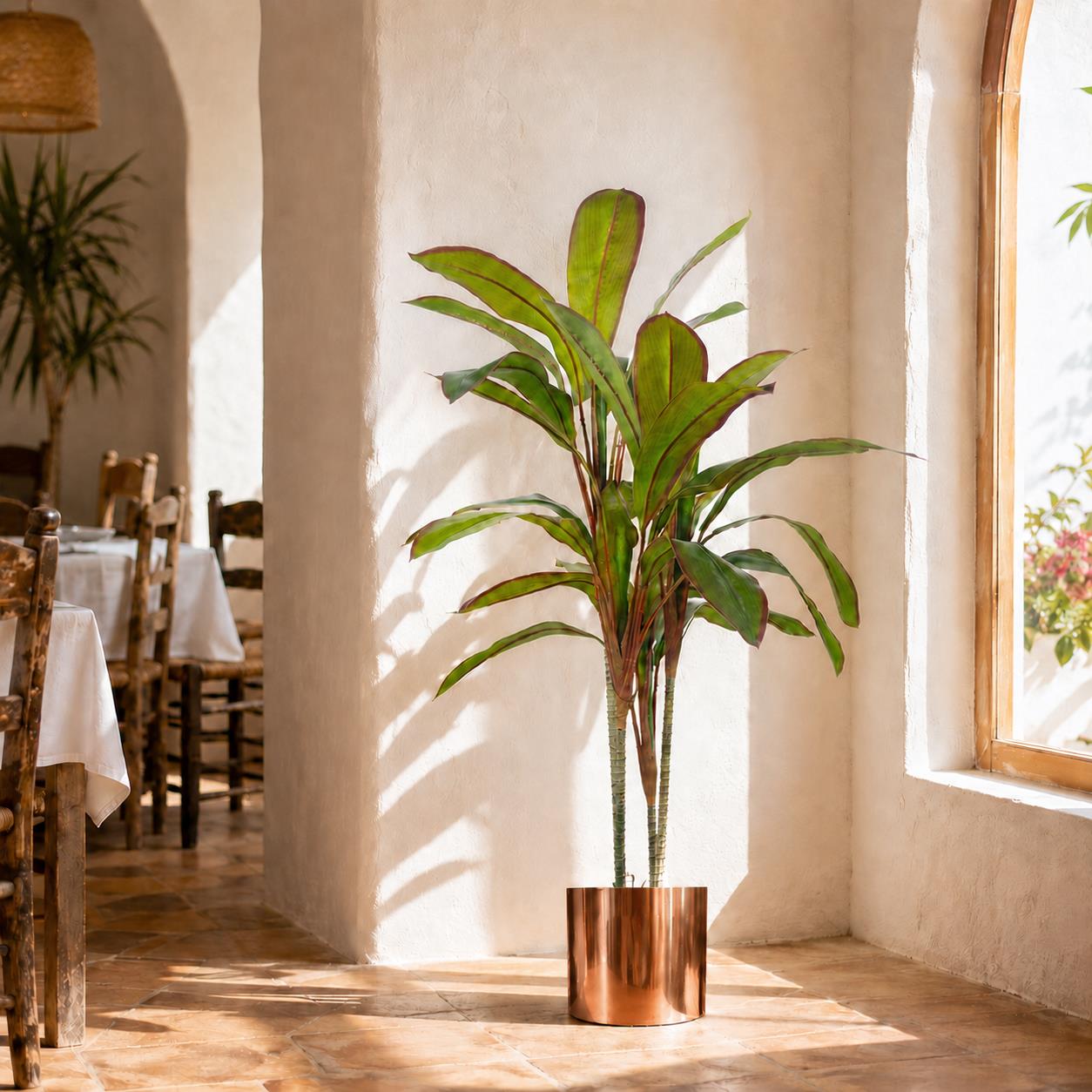 100cm Artificial Potted Dracaena Tropical Plant Copper Metal Plater