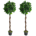 Pair of 120cm Twisted Stem Artificial Topiary Bay Laurel Ball Trees