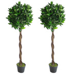 Pair of 120cm Twisted Stem Artificial Topiary Bay Laurel Ball Trees