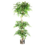 180cm Artificial Ficus Tree Triple Ball Topiary Silver Planter