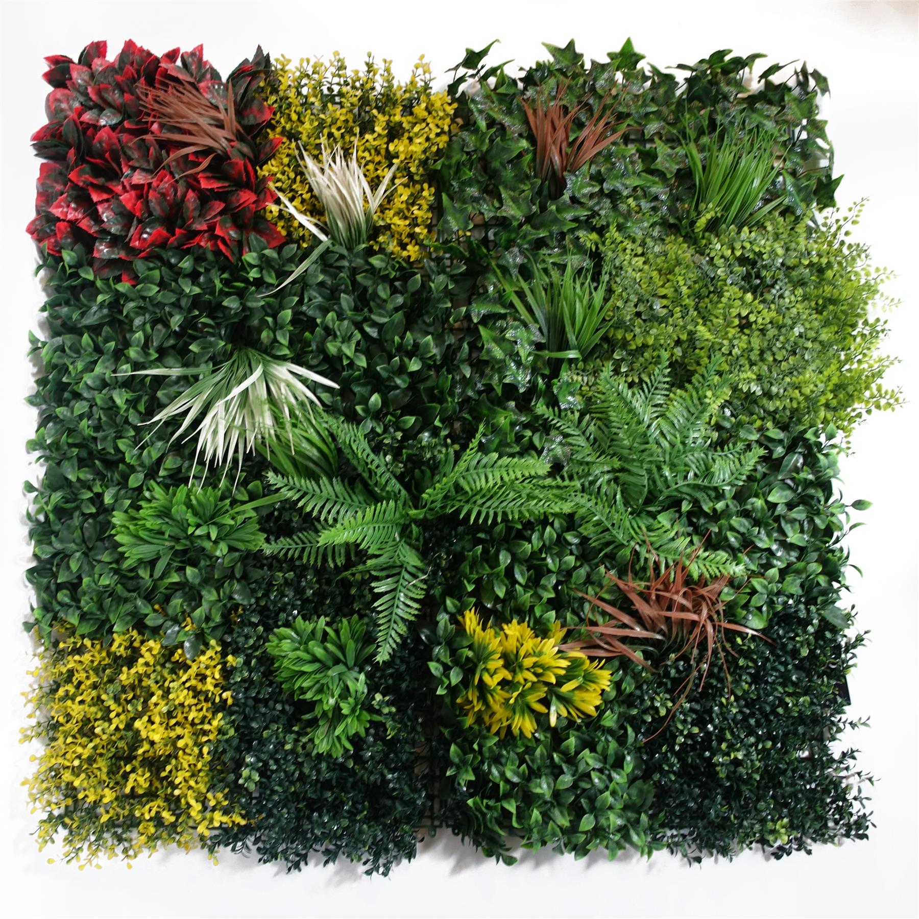 100cm Artificial Tropical Mixed Foliage Green Wall Panel Red Yellow