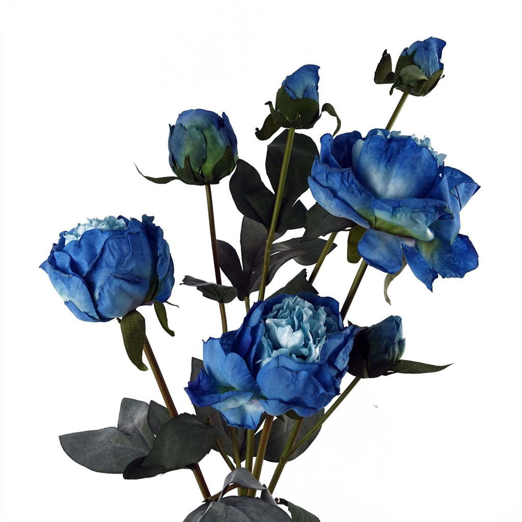 55cm Blue Peony Artificial Flowers Spray 4 Flowers 3 Buds