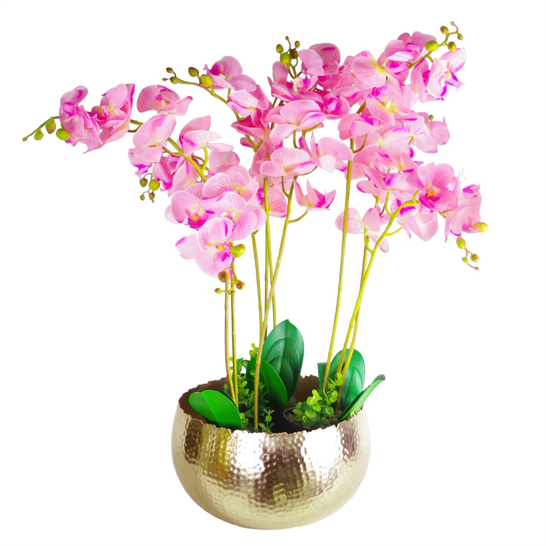 Leaf XL Metal Bowl Planter 32 x 20cm Hammered Gold Colour Curvy Edge