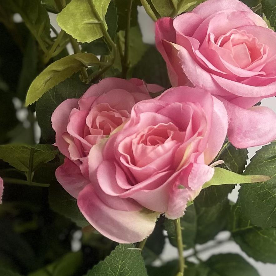 60cm Artificial Premium Rose Bush Pink Silk Flowers and Leaves