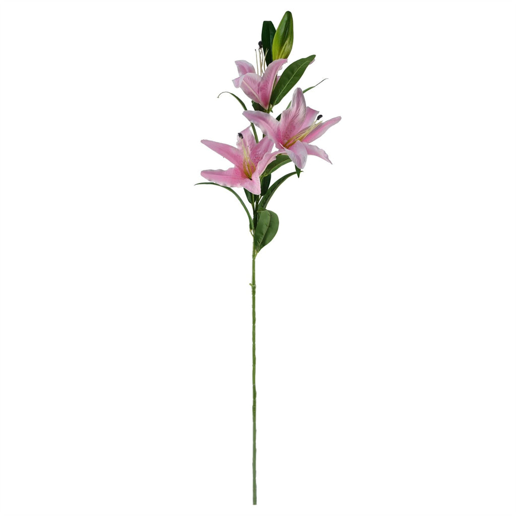 100cm Artificial Pink Lily and Fern Display Glass Vase