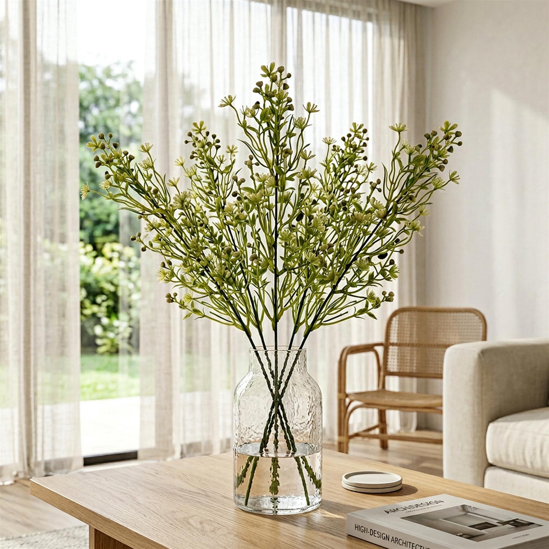 48cm Artificial Wild Berry Blossom Spray Stem Faux Green Floral Filler