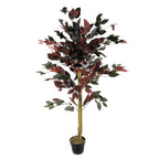 120cm Artificial Dark Red Green Ficus Plant Gold Planter