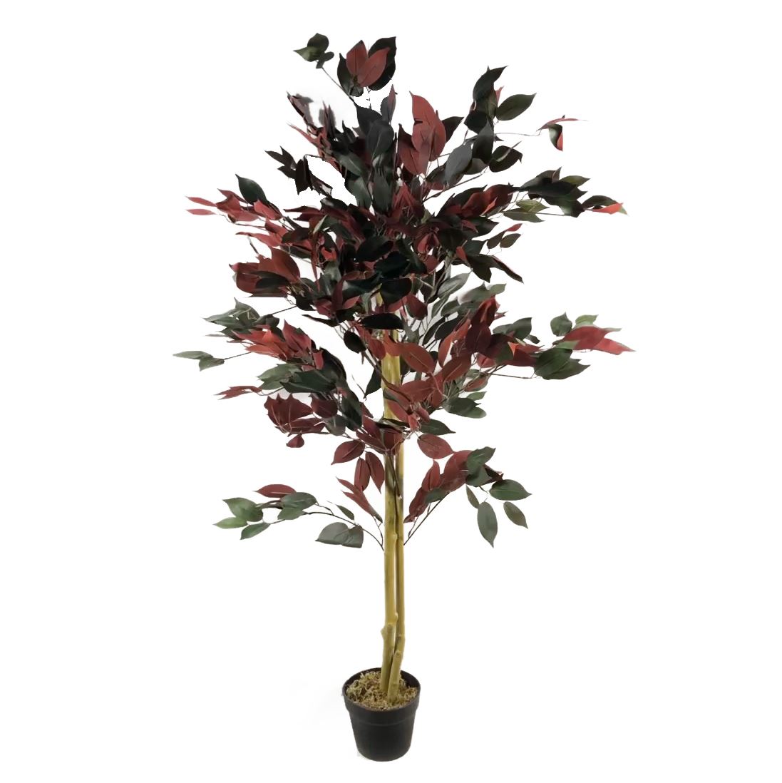 120cm Artificial Dark Red Green Ficus Plant Gold Planter