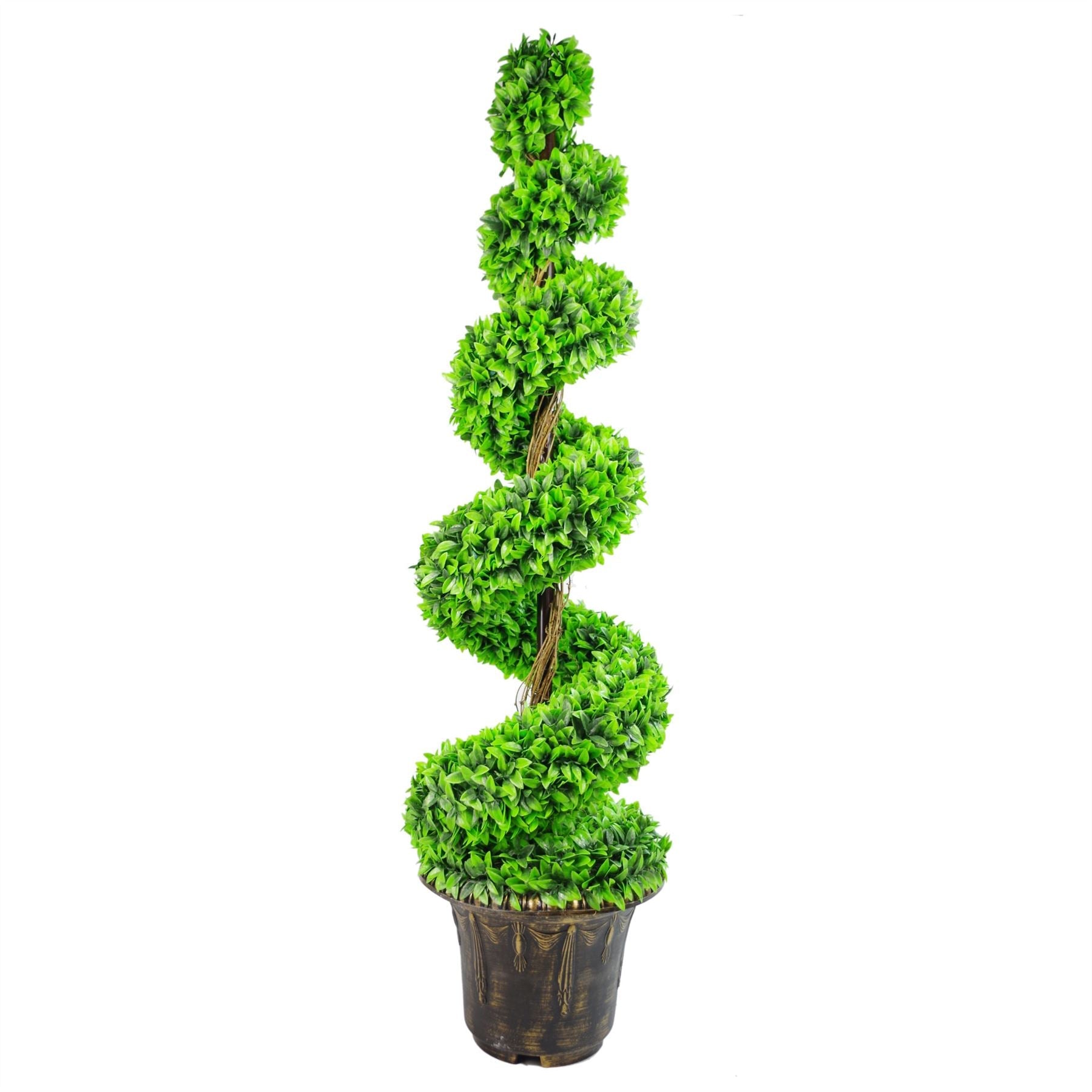 120cm Artificial Green Large Leaf Spiral with Decorative Planter