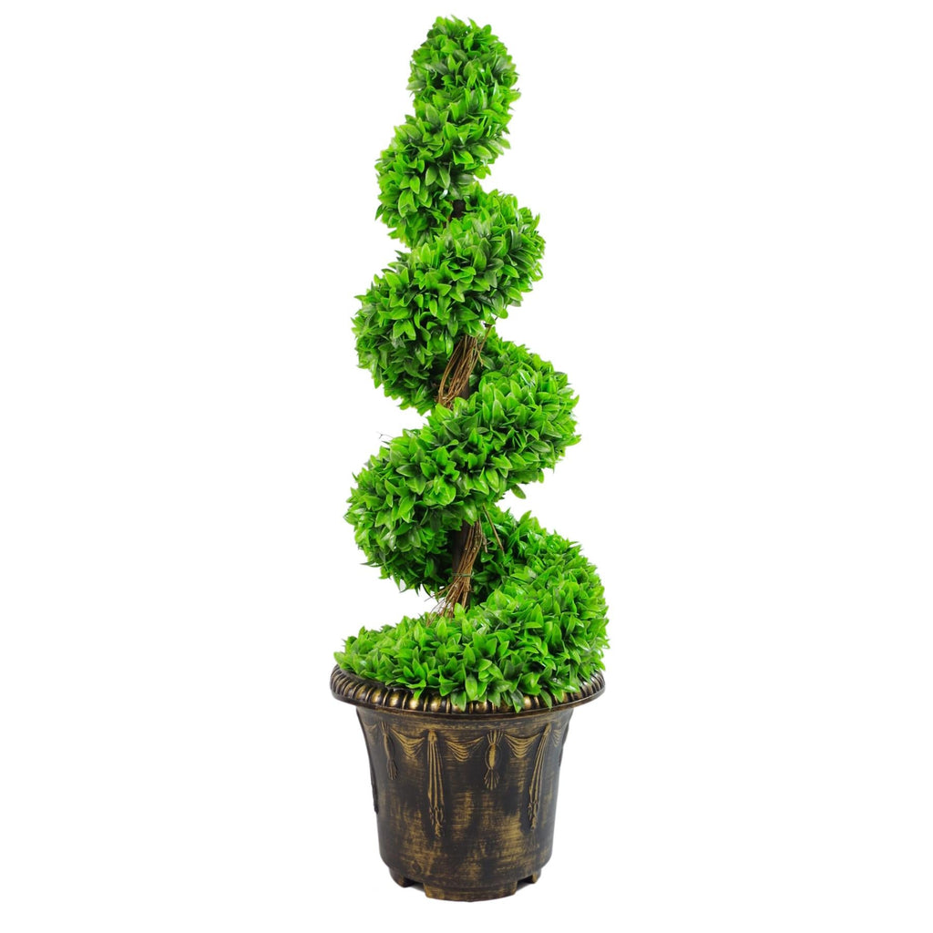 90cm Artificial Green Large Leaf Spiral with Decorative Planter