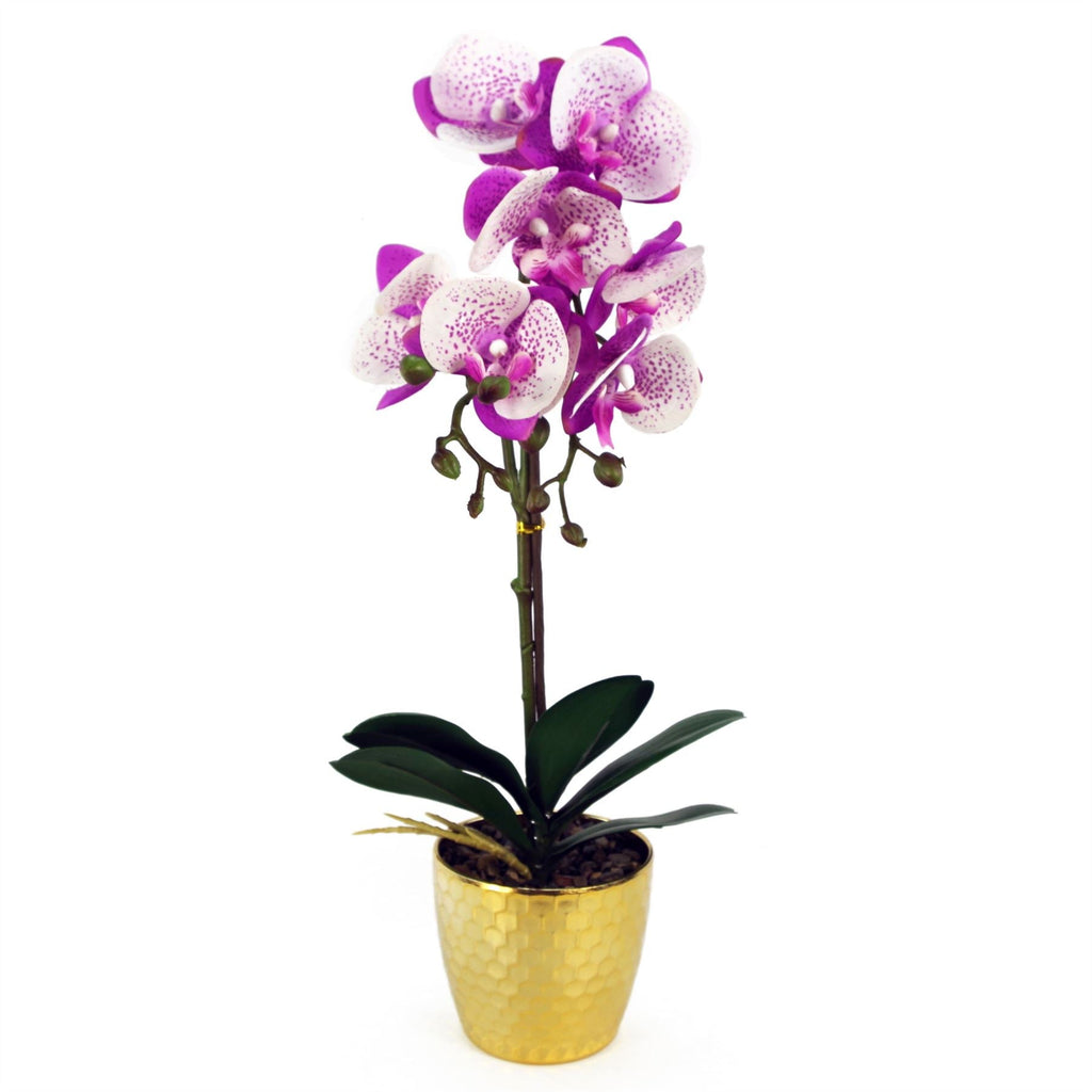 50cm Phalaenopsis Orchid Artificial Purple White Gold Pot