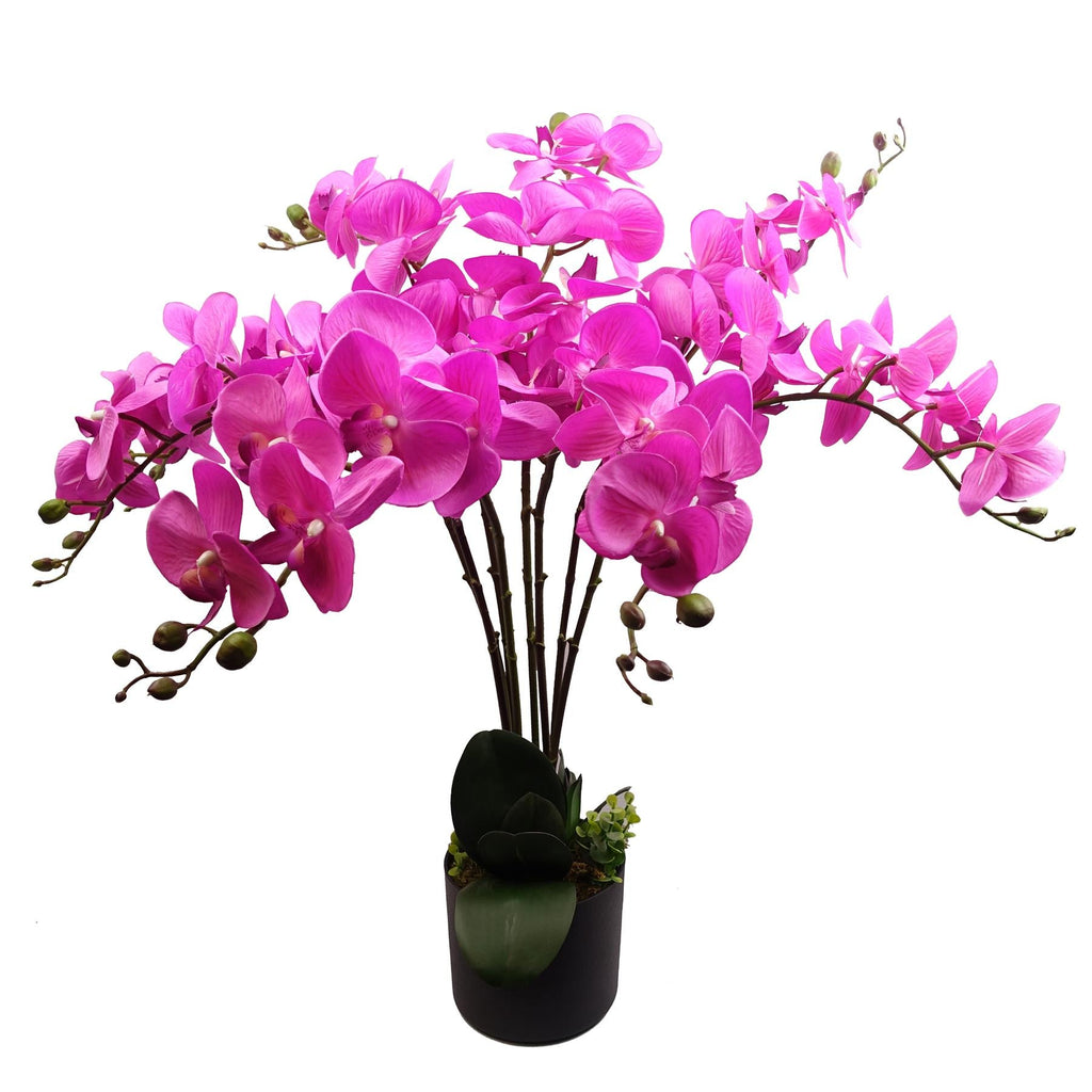 85cm Artificial Deluxe Bush Orchid Dark Pink with Black Pot