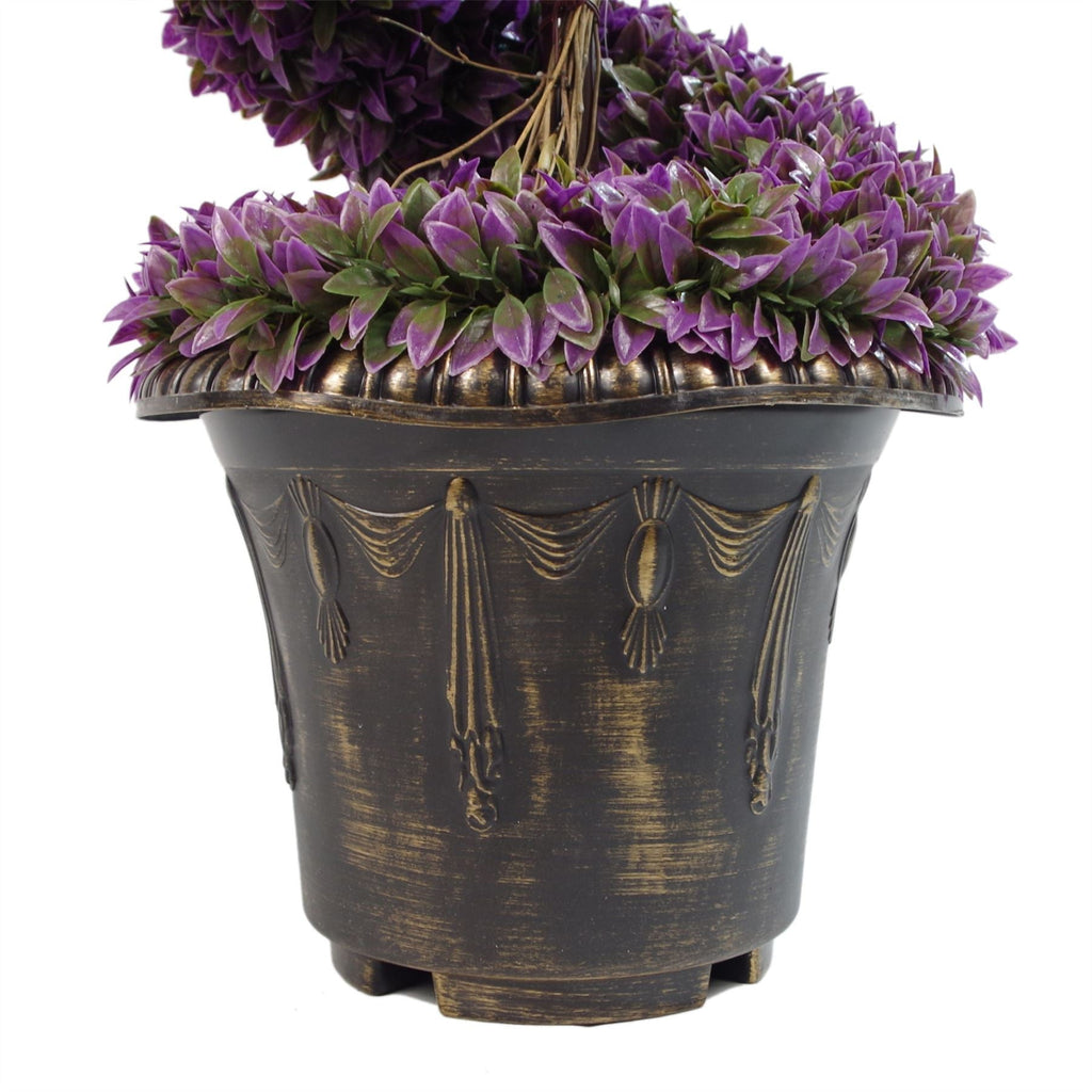 120cm Artificial Pair of Purple Leaf Spiral Topiary Trees Planters