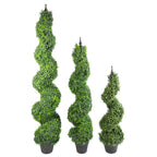 Pair of 120cm Tall Artificial Boxwood Tower Trees Topiary Spiral Metal