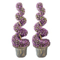 90cm Artificial Pair of Purple Leaf Spiral Topiary Trees with Planters
