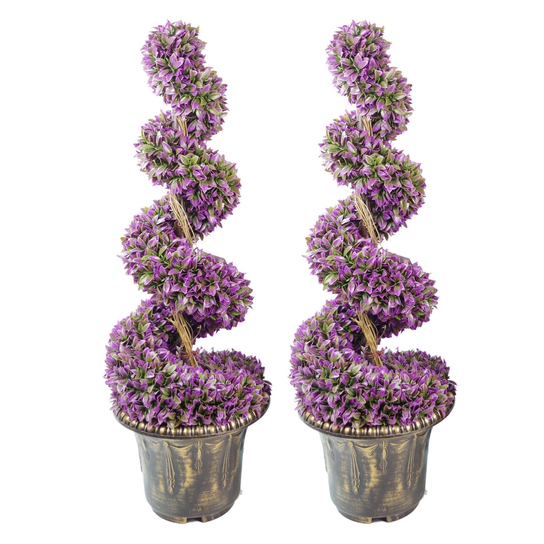 90cm Artificial Pair of Purple Leaf Spiral Topiary Trees with Planters