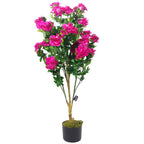 Artificial 100cm Azalea Pink Flowers Potted Plant with Silver Planter