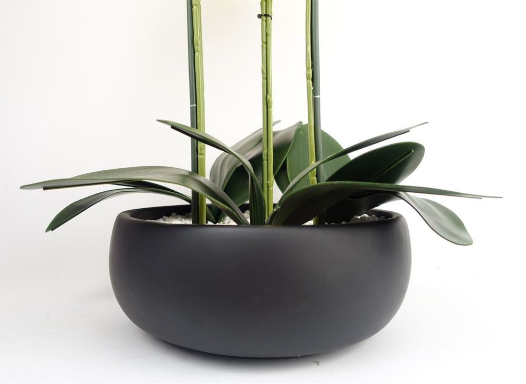Artificial 60cm Orchid Yellow Black Ceramic Planter