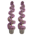 120cm Artificial Pair of Purple Leaf Spiral Topiary Trees Planters